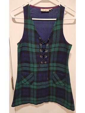 Pandora Girls Size 12 Green Plaid Wool  Dress Vintage 1960s